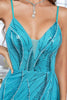 Load image into Gallery viewer, Blue A-Line Spaghetti Straps Sequins Prom Dress With Slit