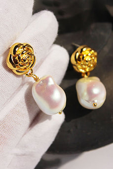 Shaped Pearl Rose Stud Earrings