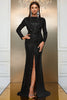 Load image into Gallery viewer, Black Mermaid Boat Neck Long Sleeves Sequin Prom Dress with Slit
