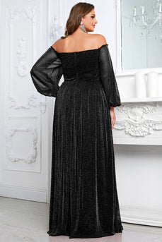 Black A-Line Off The Shoulder Plus Size Prom Dress