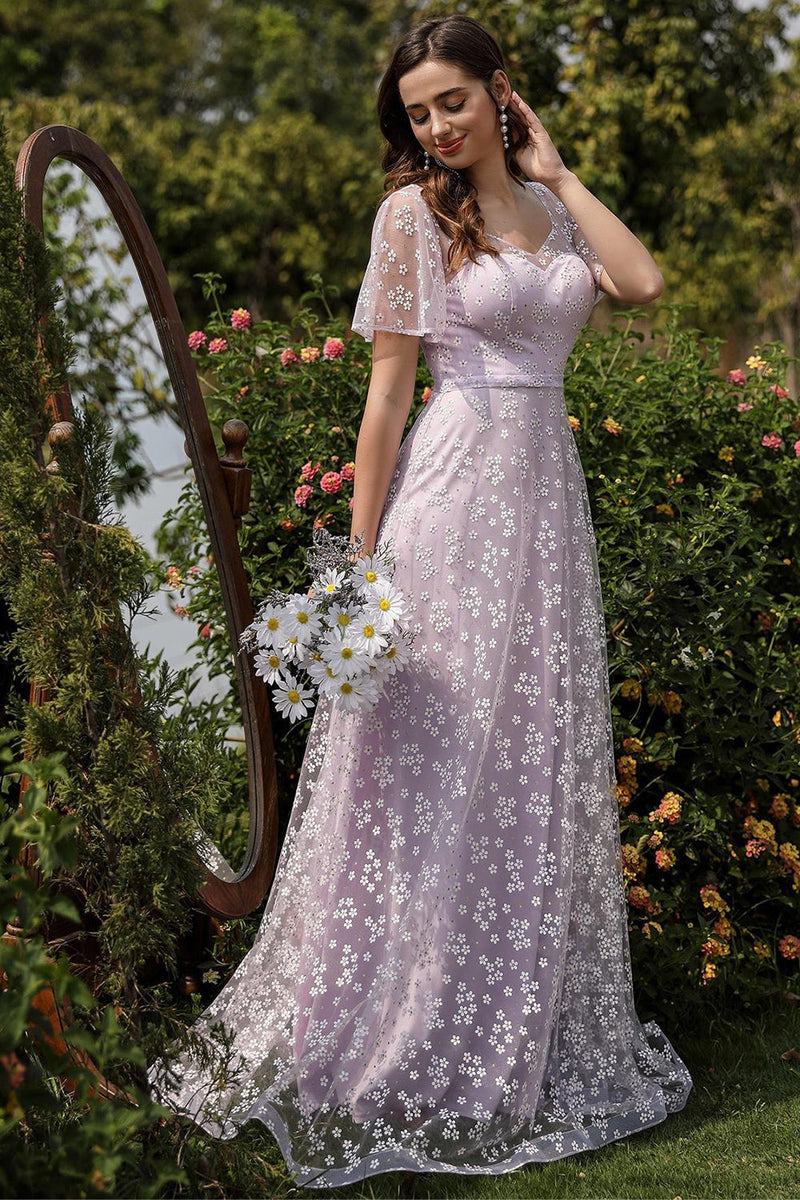 ZAPAKA Women Prom Dress Lilac A line Tulle Formal Dress with Floral Print –  ZAPAKA UK