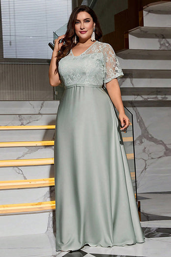 Grey Plus Size Mother of Bride Dress with Lace