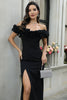 Load image into Gallery viewer, Black Off The Shoulder Prom Dress with Slit
