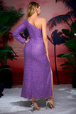 Sequins One Shoulder Purple Prom Dress with Fringes