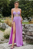 Load image into Gallery viewer, Black Spaghetti Straps Prom Dress with Slit