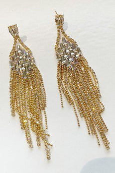 Golden Tassel Rhinestone Earrings