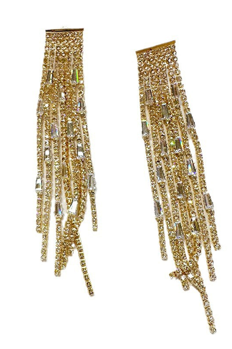 Load image into Gallery viewer, Sparkly Golden Rhinestone Tassel Long Earrings