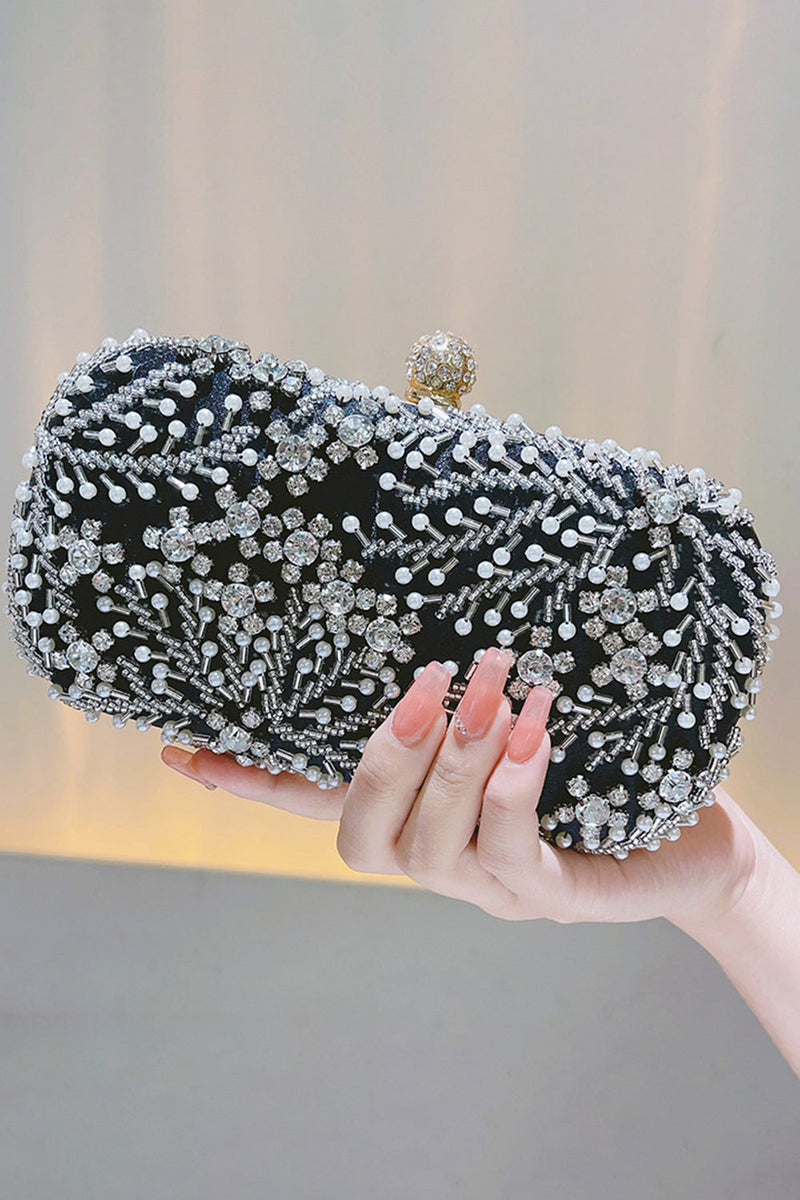 Load image into Gallery viewer, Sparkly Black Rhinestone Beaded Party Clutch