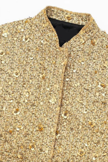 Stylish Golden Sequin Jacket With Pockets