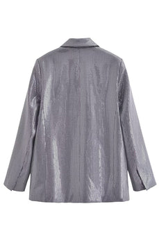 Sparkly Dark Grey Sequins Prom Unisex Women Blazer