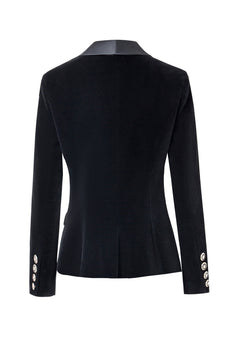 Black Slim Fit Buttoned Velvet Women Blazer