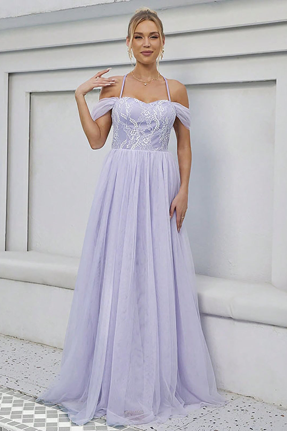 Tulle A-Line Lilac Long Formal Dress
