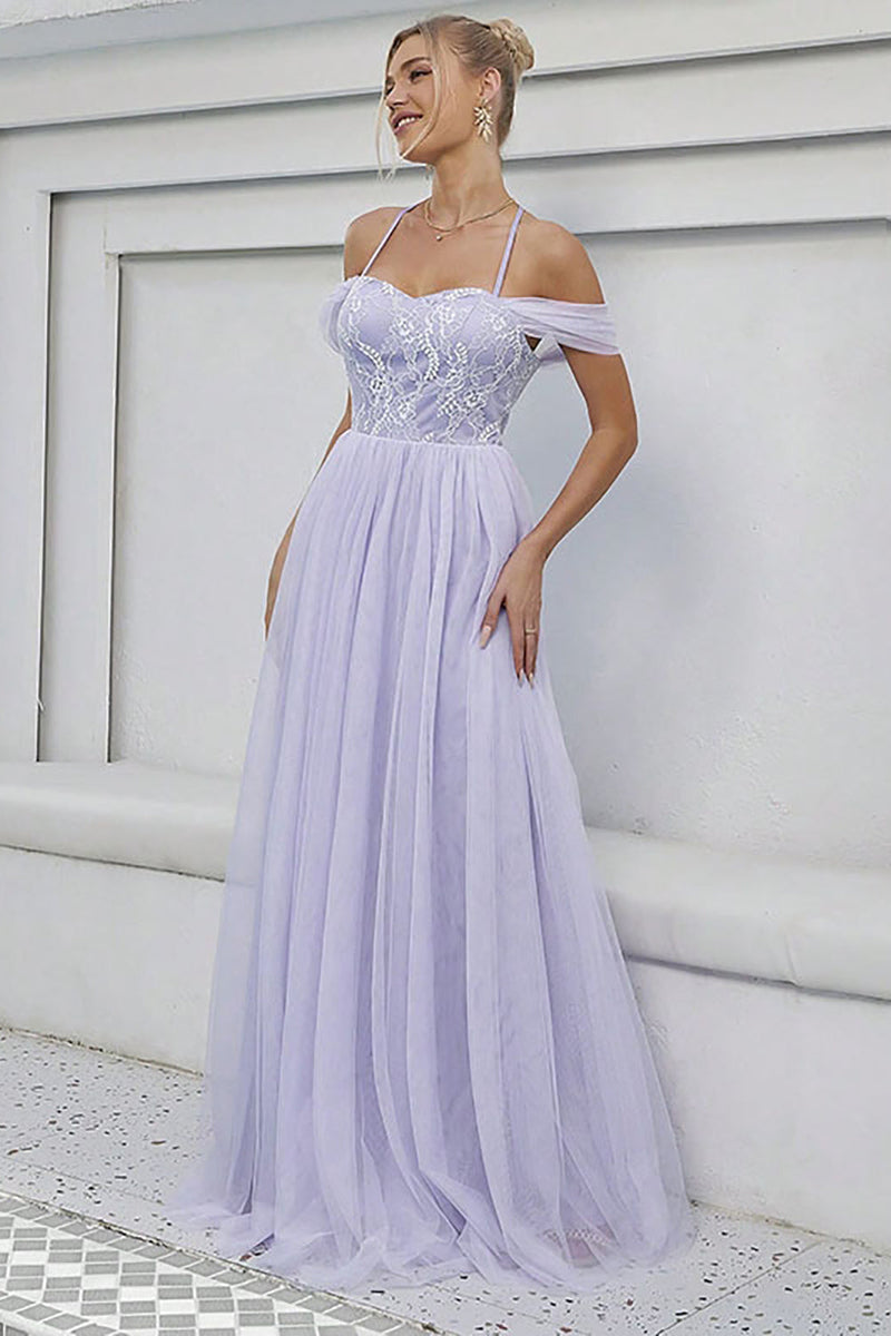 Load image into Gallery viewer, Tulle A-Line Lilac Long Formal Dress