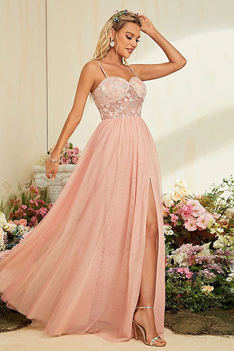 Load image into Gallery viewer, A-Line Spaghetti Straps Blush Prom Dress with Slit