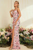 Load image into Gallery viewer, Sheath Flower Printed Blush Wedding Party Dress with Slit
