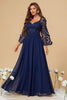 Load image into Gallery viewer, Navy A Line Long Sleeves Corset Formal Dress With Long Sleeves
