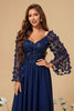 Load image into Gallery viewer, Navy A Line Long Sleeves Corset Formal Dress With Long Sleeves