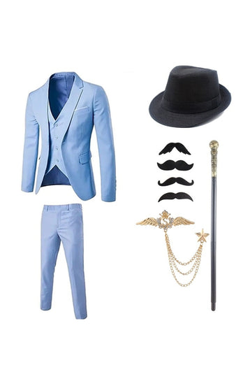Dark Blue Men's 1920s Suits with Accessories Set