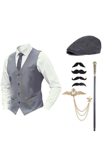 Black One Breasted Men's Vest with Accessories Set