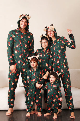 Dark Green Printed Family Christmas One Piece Pajamas