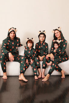 Dark Green Printed Family Christmas One Piece Pajamas