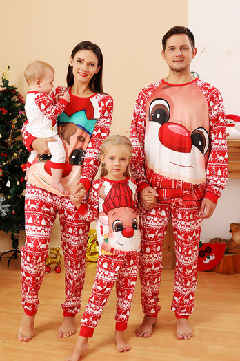Red Deer Print Christmas Family Matching Pajamas Set