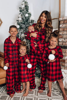 Red Plaid Christmas Family Matching 2 Pieces Pajamas Set