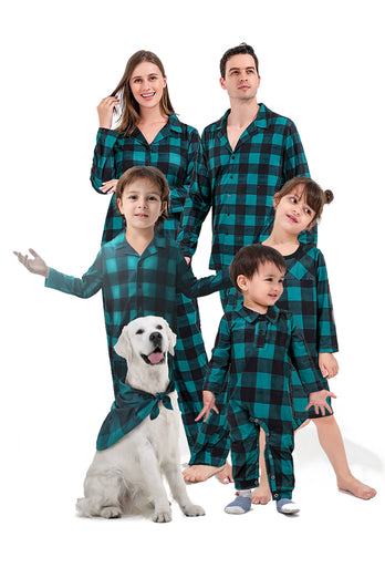 Dark Green Plaid Christmas Family Matching 2 Pieces Pajamas Set