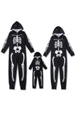 Family Cozy Skeleton Black Print Zip Up Hoodie Onesie