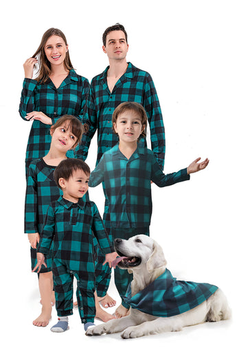 Dark Green Plaid Christmas Family Matching 2 Pieces Pajamas Set