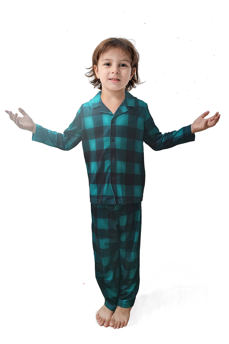 Load image into Gallery viewer, Dark Green Plaid Christmas Family Matching 2 Pieces Pajamas Set