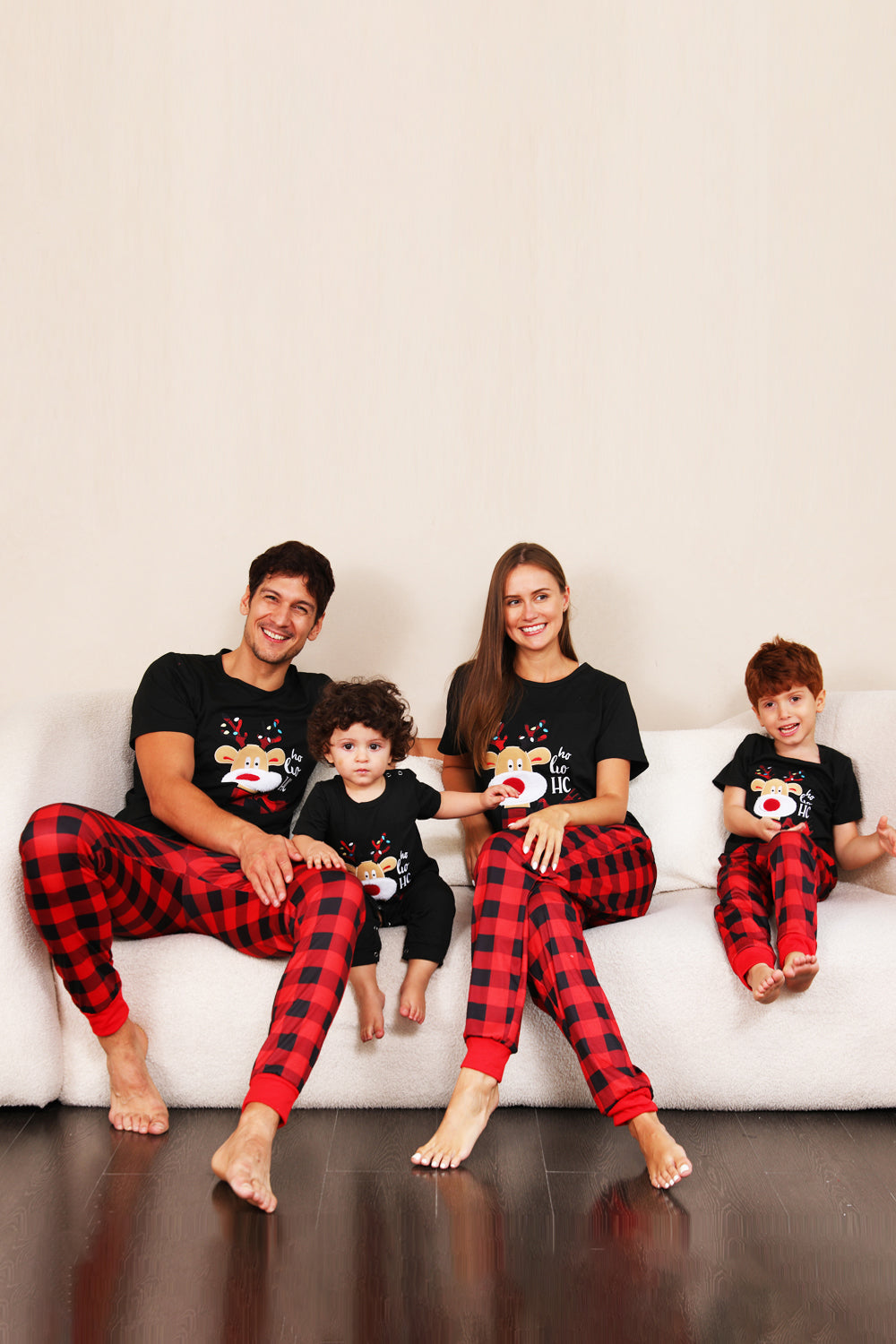 Red Plaid Christmas Family Matching Pajamas Set with Short Sleeves