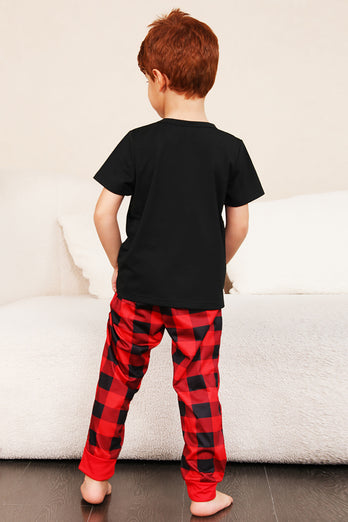 Red Plaid Christmas Family Matching Pajamas Set with Short Sleeves