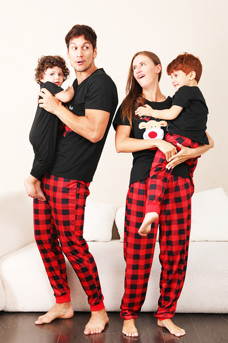 Load image into Gallery viewer, Red Plaid Christmas Family Matching Pajamas Set with Short Sleeves