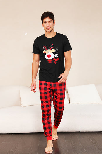 Red Plaid Christmas Family Matching Pajamas Set with Short Sleeves