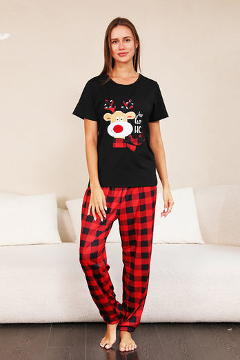 Red Plaid Christmas Family Matching Pajamas Set with Short Sleeves