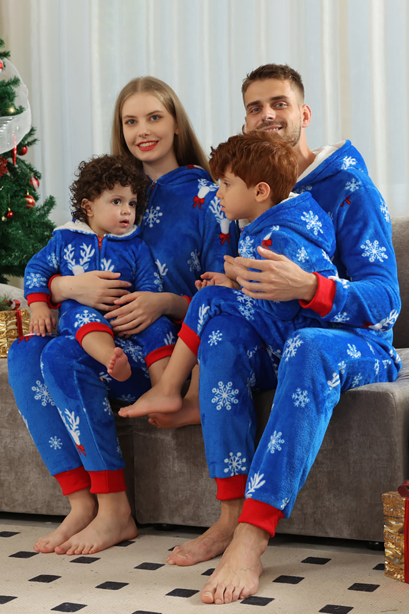 Load image into Gallery viewer, Christmas Family Royal Blue Flannel Snowflake Onesie Pajamas