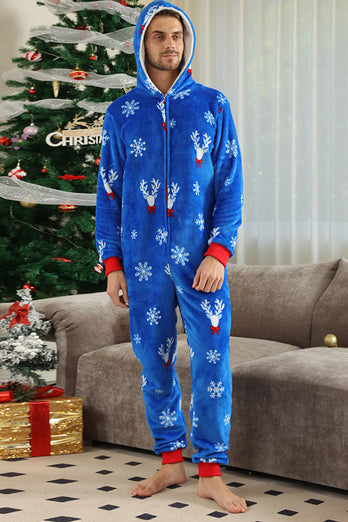 Christmas Family Royal Blue Flannel Snowflake Onesie Pajamas