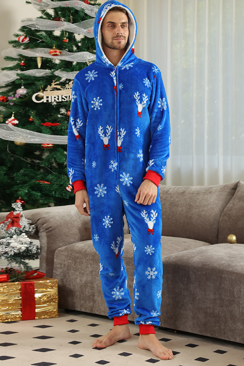 Load image into Gallery viewer, Christmas Family Royal Blue Flannel Snowflake Onesie Pajamas