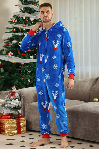Christmas Family Royal Blue Flannel Snowflake Onesie Pajamas