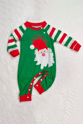 Green and Red Stripes Christmas Santa Claus Family Pajamas Set
