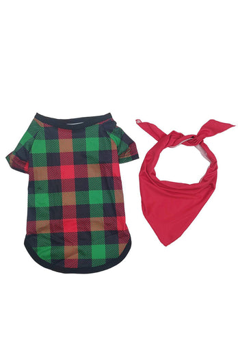 Green and Red Grid Deer Christmas Family Matching Pajamas Set