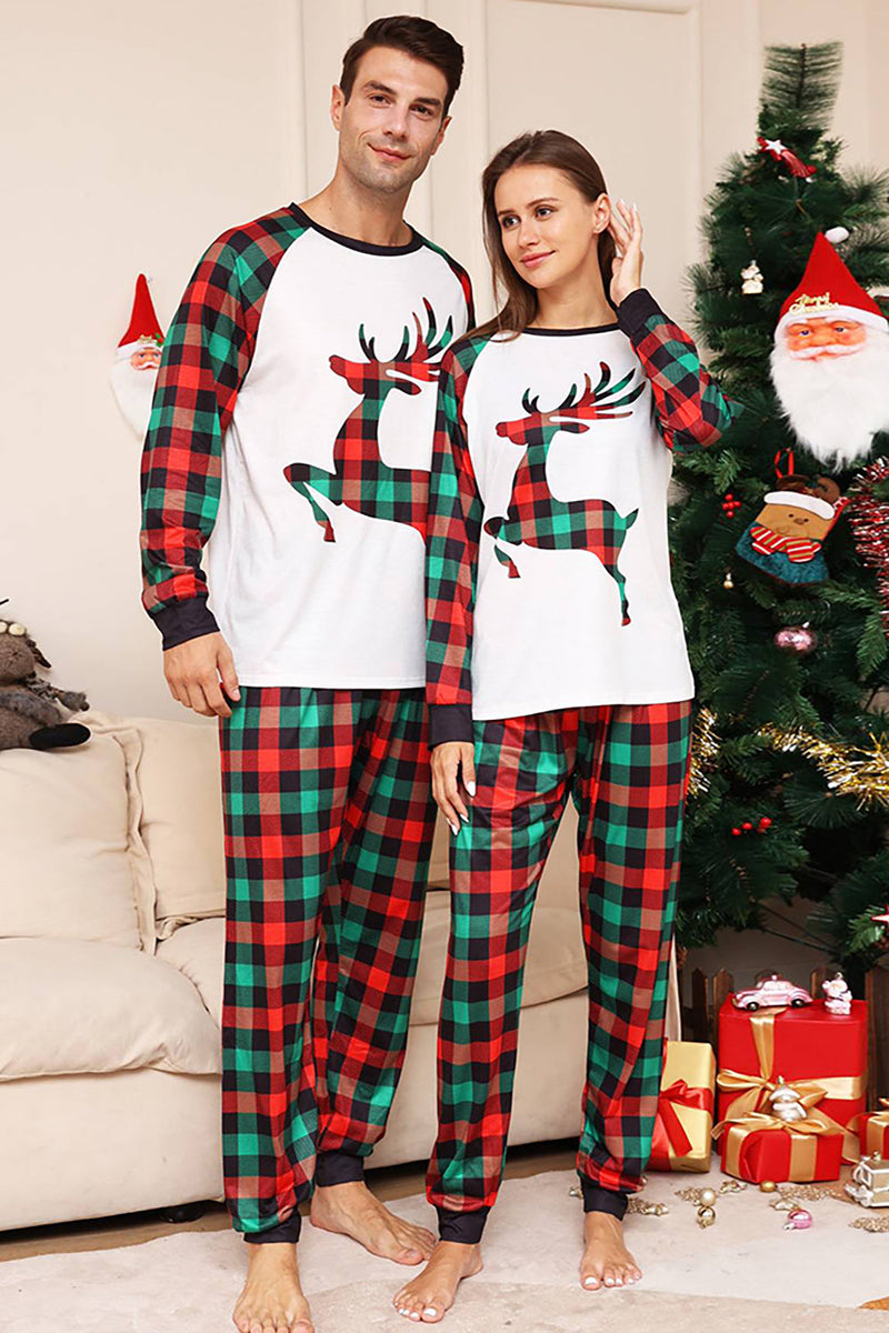 Load image into Gallery viewer, Green and Red Grid Deer Christmas Family Matching Pajamas Set