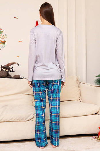 Grey Deer and Blue Plaid Christmas Family Matching Pajamas Set