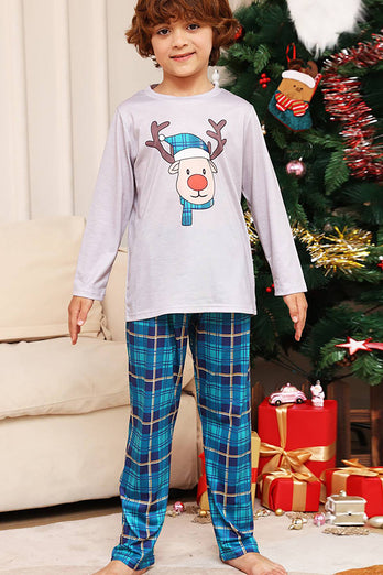 Grey Deer and Blue Plaid Christmas Family Matching Pajamas Set