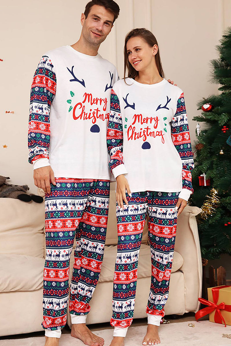 Load image into Gallery viewer, White and Blue Deer Snowflake Pattern Christmas Family Matching Pajamas Set