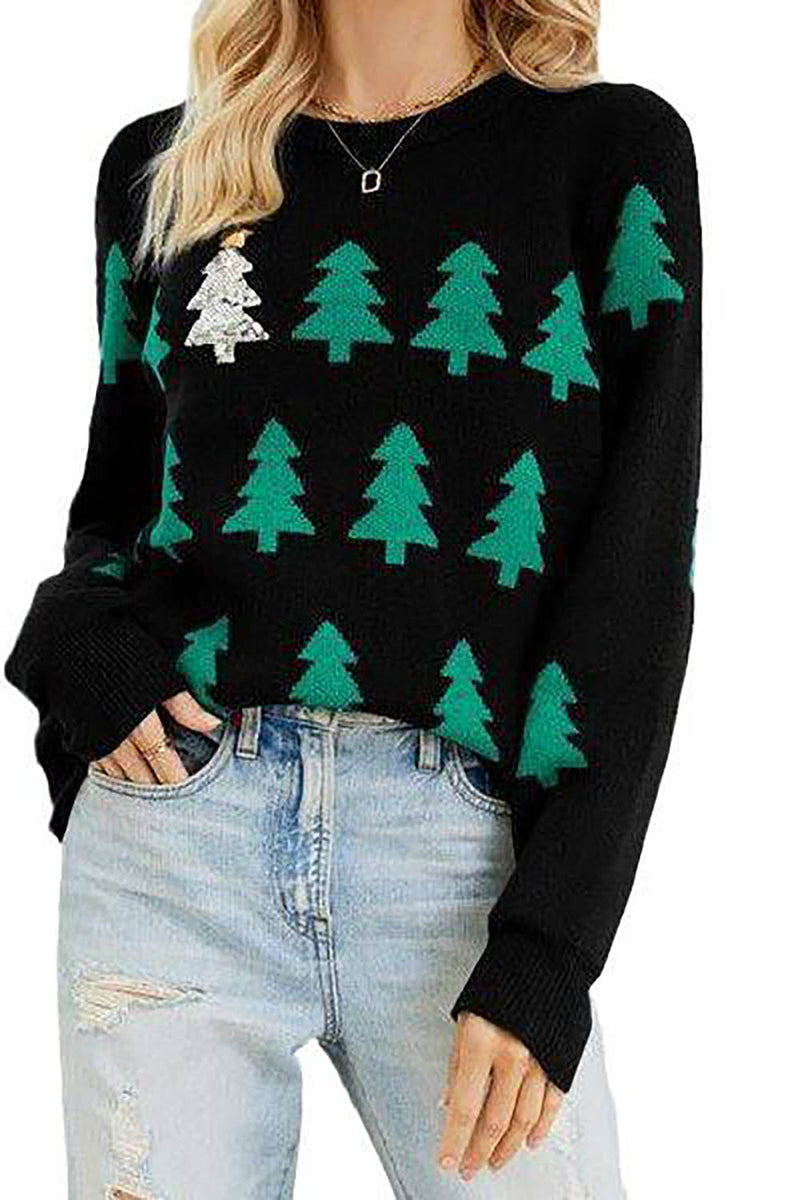 Load image into Gallery viewer, Black Christmas Tree Sweater with Long Sleeves