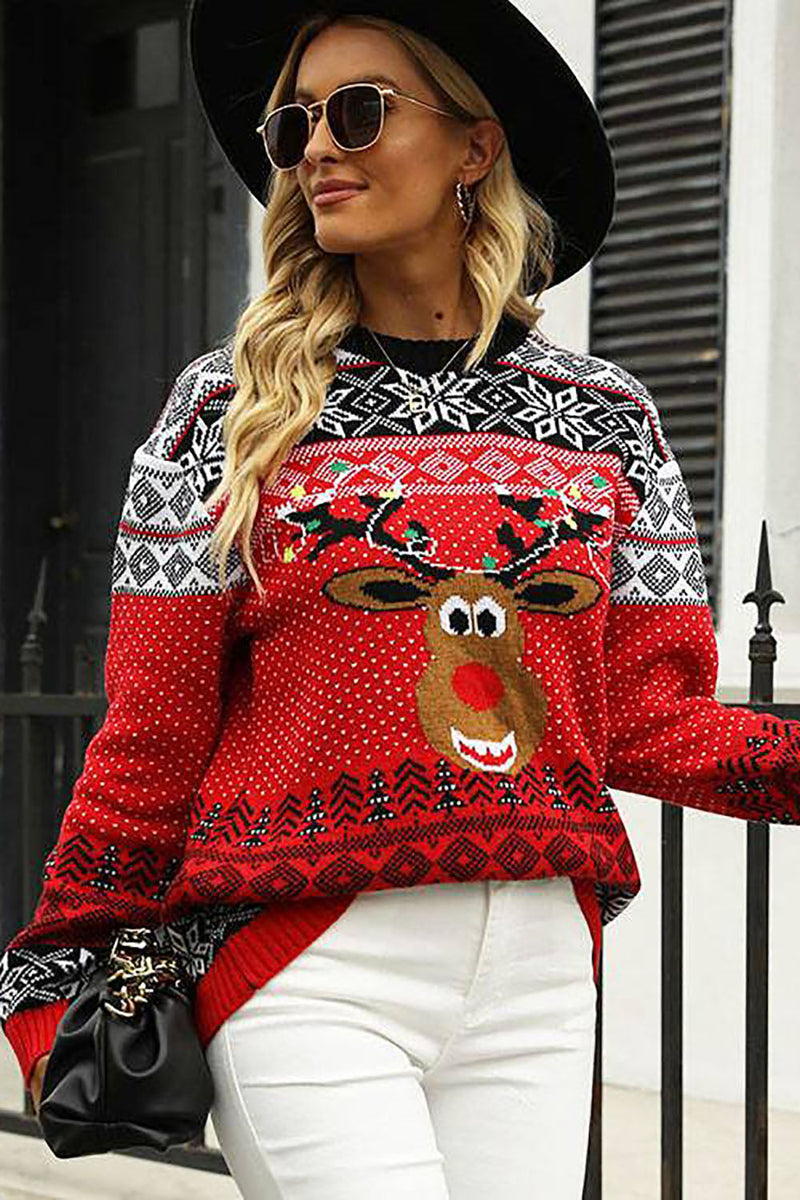 Load image into Gallery viewer, Christmas Red Elk Knitted Pullover Sweater