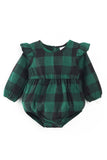 Family Matching Outfits Dark Green Plaid Bowknot Dresses and Long Sleeves T-Shirt