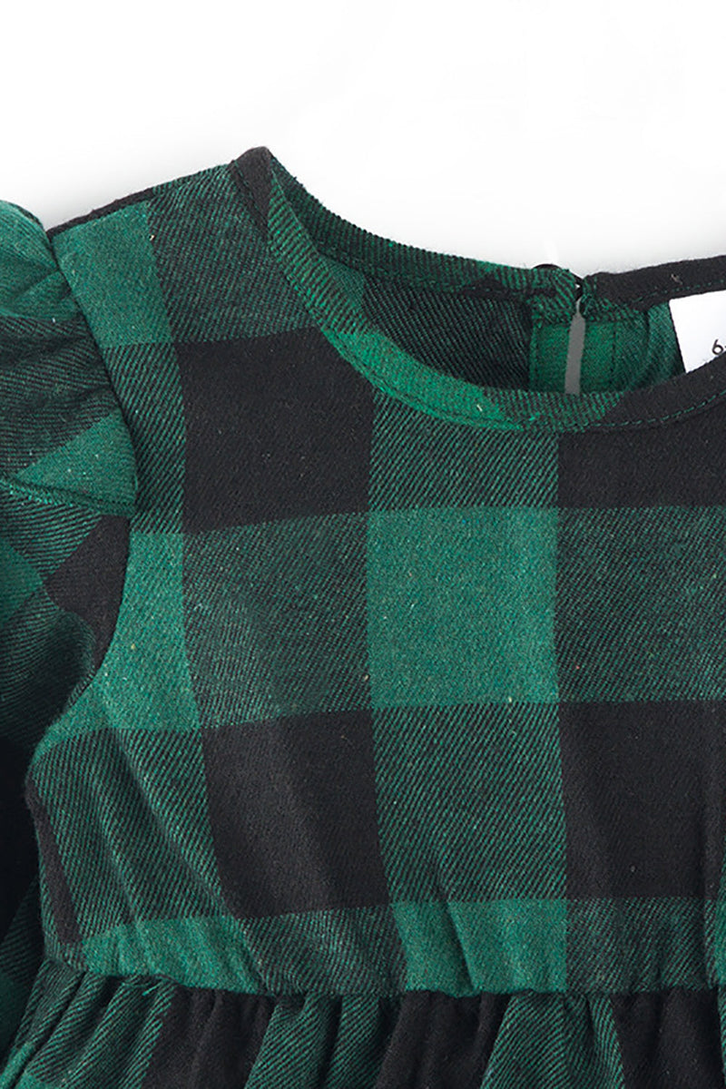 Load image into Gallery viewer, Family Matching Outfits Dark Green Plaid Bowknot Dresses and Long Sleeves T-Shirt